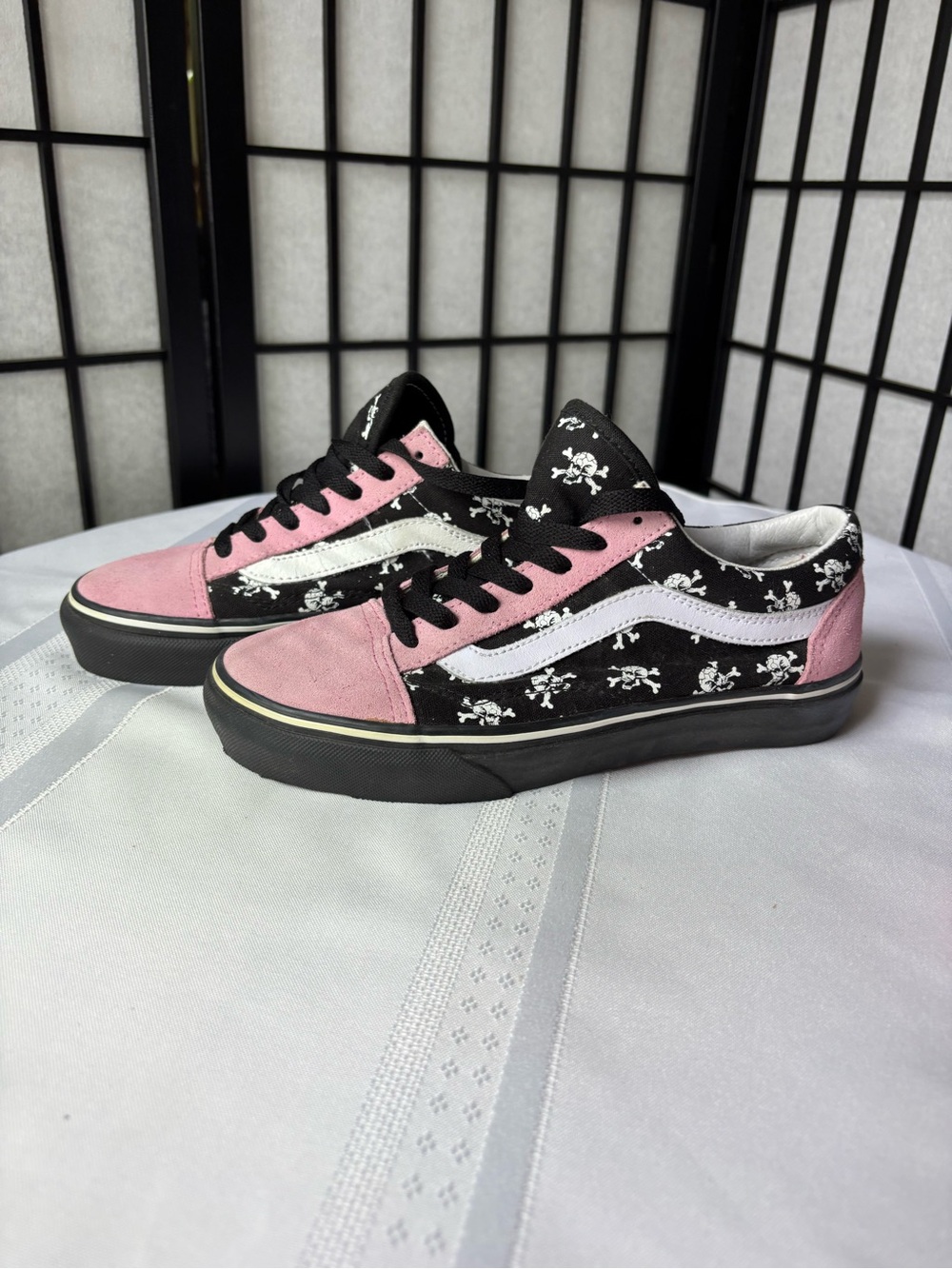 Vans Old Skool Pink, Black & White Floral Skate Shoes - Custom Design